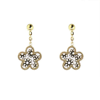 18K Solid Yellow Gold Cut out Flower Design Dangle earrings (0.75 x 0.50 inch) , Amalia Jewelry
