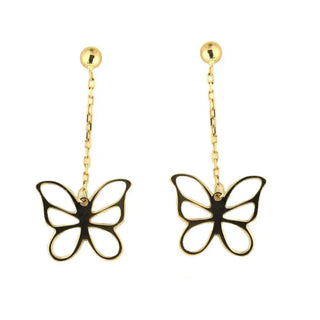 18K YG Dangle open Butterfly Dangle post earrings 1.10 x 0.5 inch Amalia Jewelry