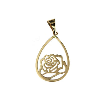 18K Yellow Gold Oval Rose Pendant 1.00 x 0.65 inch , Amalia Jewelry