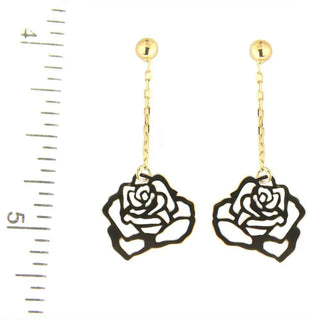 18K Yellow Gold Rose Dangle Post earrings 1.20 x 0.50 inch , Amalia Jewelry