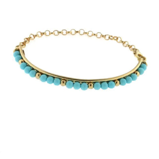 18K Solid Yellow Gold Turquoise Half Bangle Bracelet , Amalia Jewelry