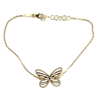 18K Yellow Gold in line Flat design open Butterfly bracelet 7 inches with extra rings starting at 6.50 inches , Amalia Jewelry