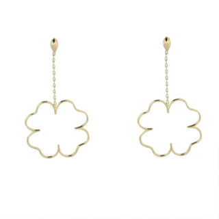 18kt Yellow gold open Clover dangle earrings 1.5 x 1.0 inch , Amalia Jewelry