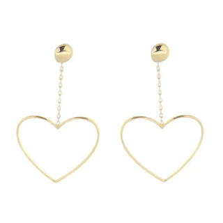 18kt Yellow gold open heart dangle earrings 1.5 x 1.0 inch , Amalia Jewelry
