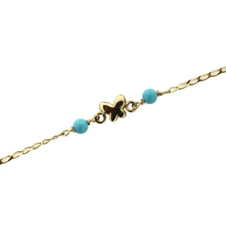 18K Yellow Gold Turquoise beads & butterfly bracelet , Amalia Jewelry