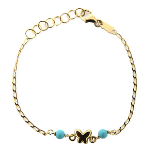 18K Yellow Gold Turquoise beads & butterfly bracelet , Amalia Jewelry