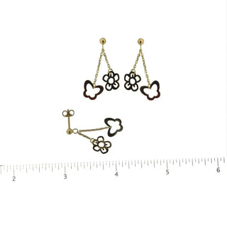 18K Yellow Gold Open cut Butterfly and Flower Dangle Earrings 1 inch L Amalia Jewelry