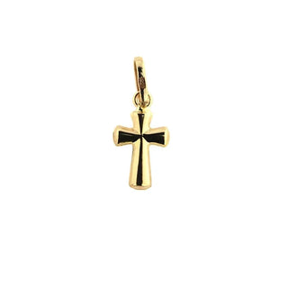 18k Solid Yellow Gold tiny polished cross H 0.71 x 0.28 inches with bail Amalia Jewelry