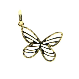 18K yellow gold open cut stripes design bend butterfly pendant 0.75 inch , Amalia Jewelry