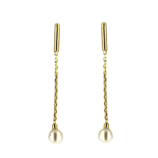 18k dangle cultivated pearls post earrings 1 inch L. Amalia Jewelry
