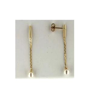 18k dangle cultivated pearls post earrings 1 inch L. Amalia Jewelry