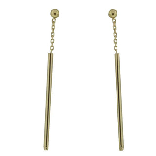 18k Yellow Gold Dangle Long Stick Post Earrings 1.5 inch L. , Amalia Jewelry