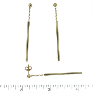18k Yellow Gold Dangle Long Stick Post Earrings 1.5 inch L. , Amalia Jewelry