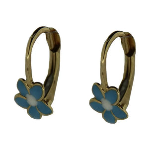18 K Yellow Gold Blue and White enamel Leverback earrings Amalia Jewelry