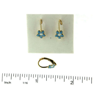 18 K Yellow Gold Blue and White enamel Leverback earrings , Amalia Jewelry