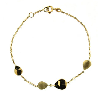 18K Yellow Gold two satin and two shiny tear drops bracelet 7 inch with extra ring at 6.5 inches , Amalia Jewelry