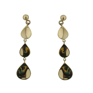 18K Yellow Gold three shiny tear drops post earrings 1.4 inches long aprox. , Amalia Jewelry