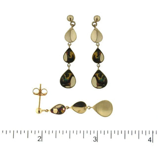 18K Yellow Gold three shiny tear drops post earrings 1.4 inches long aprox. , Amalia Jewelry