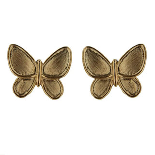 18K Yellow Gold Satin finish Butterfly Post earrings 0.5 inch , Amalia Jewelry