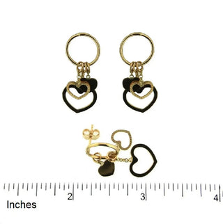 18K Solid Yellow Gold Open Circle and three Dangling Hearts Post Earrings , Amalia Jewelry