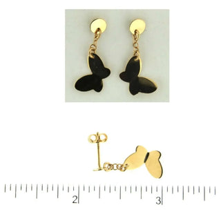 18K Yellow Gold Butterfly Dangle earring L 0.90 inch , Amalia Jewelry