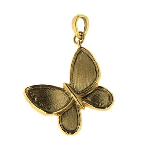 18K Yellow Gold Satin Butterfly large pendant L 1.0 inch with bail , Amalia Jewelry