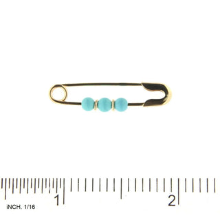 18K Solid Yellow Gold Turquoise beads Safety Pin 1 inch , Amalia Jewelry