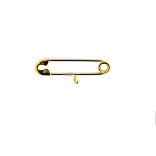 18K Yellow Gold Safety Pin with Center Ring 1 inch L. , Amalia Jewelry