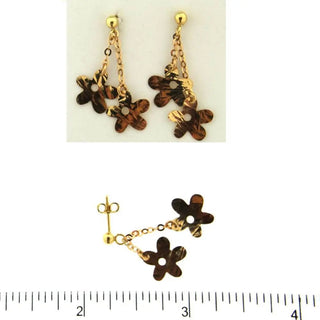 18K Yellow Gold Diamond Cut Flowers Dangle Post Earrings L, 1 inch , Amalia Jewelry