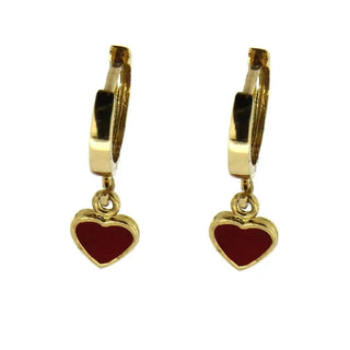 18K gold Dangling Flat Red Heart huggie Amalia Jewelry
