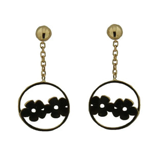 18k Yellow Gold Open Circle Fliowers Dangle Earrings 0.75 inch , Amalia Jewelry