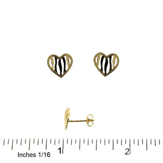 18K Solid Yellow Gold Open Polished Stripes Concave Heart Post earrings , Amalia Jewelry
