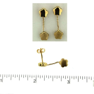 18K Yellow Gold Top Polished Flower and Bottom Satin Finish Flower Dangle Post earrings L 1.0 inch Amalia Jewelry