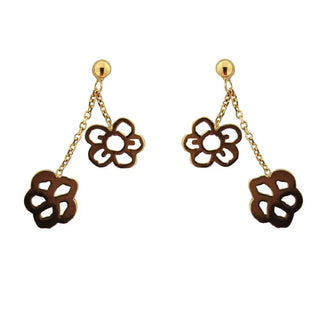 18K Yellow Gold Dangle Post Flowers earrings L 1 inch Amalia Jewelry