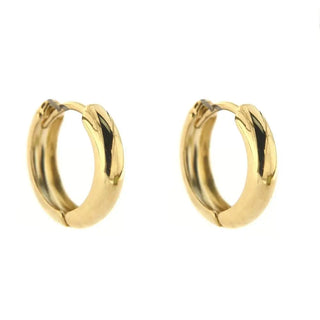 18K Solid Yellow Gold Small Smooth Contours Hinge Hoop Huggie Girl Earrings 0.50 inch diameter Amalia Jewelry