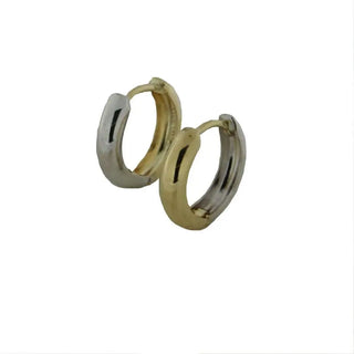 18K Solid Two Tone Gold Small Smooth Contours Huggie Hoops Girl Earrings 0.50 inch diameter Amalia Jewelry