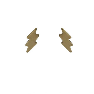 18K Yellow Gold Lightning Bolt Post earrings 0.40 inch , Amalia Jewelry