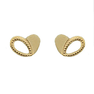 18K Solid Yellow Gold shine dot pattern Open Heart Post Earrings , Amalia Jewelry