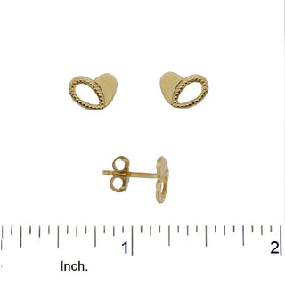 18K Solid Yellow Gold shine dot pattern Open Heart Post Earrings , Amalia Jewelry