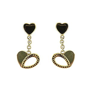 18K Solid Yellow Gold Dangle Heart Earrings Amalia Jewelry