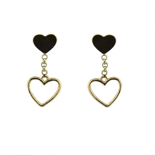 18K Solid Yellow Gold Top Polished Heart and Dangle Open Heart Post Earrings Amalia Jewelry