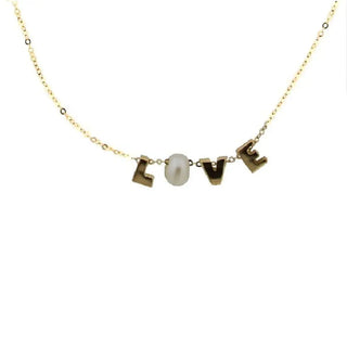 18K Yellow Gold Love Necklace with O Cultivated Pearl 16 inches with extra ring at 15 inches , Amalia Jewelry