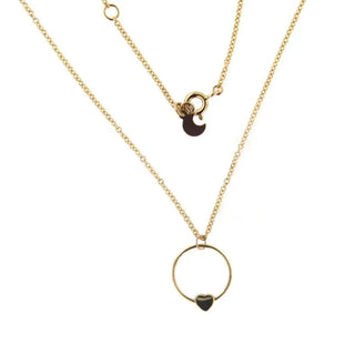 18K Yellow Gold Circle with loose heart necklace 16 inches with extra ring at 15 inches , Amalia Jewelry