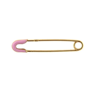 18K Solid Yellow Gold Pink Enamel Safety Pin 1 inch Amalia Jewelry