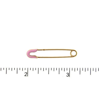 18K Solid Yellow Gold Pink Enamel Safety Pin 1 inch , Amalia Jewelry