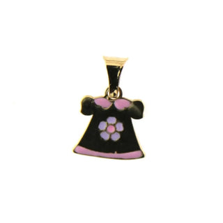 18K Yellow Gold Pink and Lilac Enamel Dress Pendant H 0.50 inch Amalia Jewelry