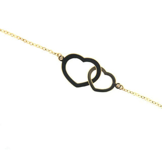 18K Yellow Gold Double Open Hearts Bracelet 6 inches with extra ring at 5.25 inches , Amalia Jewelry