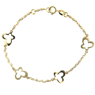 18K Yellow Gold Open Polished and Satin Butterflies Bracelet 6 inches with extra ring at 5.50 inch , Amalia Jewelry