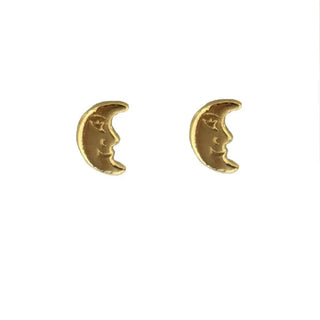 18K Yellow Gold Face Moon Stud Post Earrings 0.25 x 0.12 inches , Amalia Jewelry