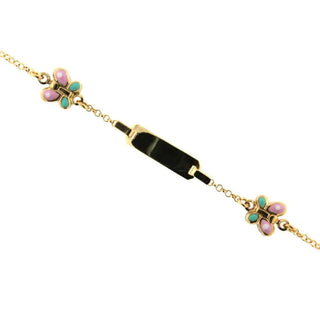 18K Yellow Gold Enamel Butterflies Id Bracelet 6 inches with extra ring at 5.75 inches , Amalia Jewelry